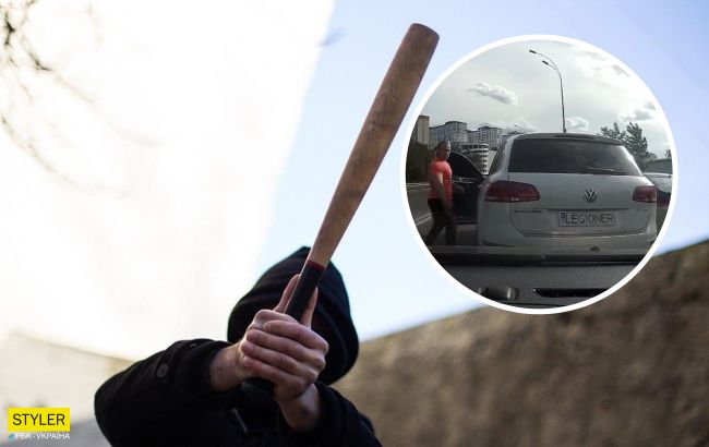 У Києві водій-качок з битою накинувся на молоду сім'ю посеред дороги: відео інциденту