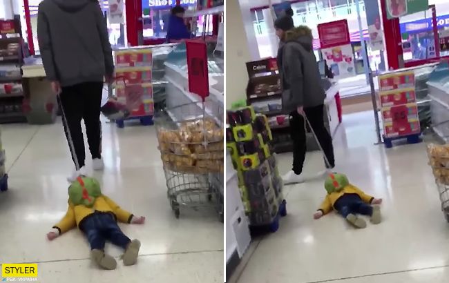 Отец вытирал ребенком пол в супермаркете: появилось видео