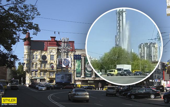 У центрі Києва з-під землі забив величезний гейзер: яскраве відео