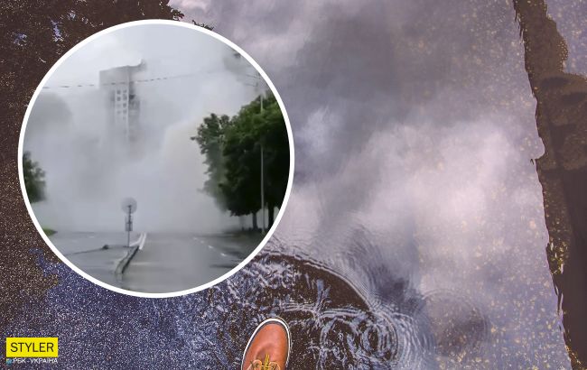 У Києві на проїжджій частині забив гейзер: величезний прорив зняли на відео