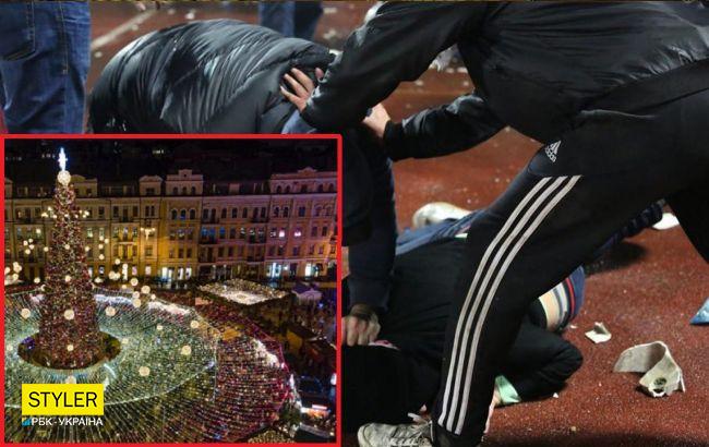 У Києві біля новорічної ялинки на Софійській площі влаштували масову бійку (відео)