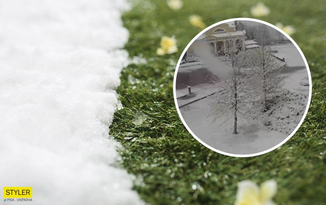 Умань накрыло снегопадом: видео апрельской зимы