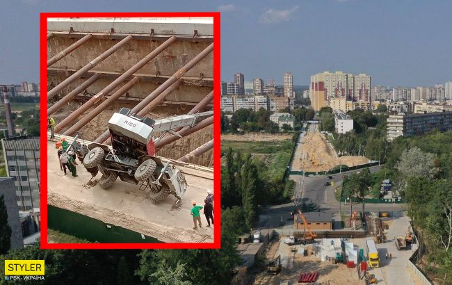 В Киеве на строительстве метро на Виноградарь упал кран (фото)