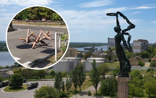 "Захищаються від надувних танків": у Херсоні окупанти встановили протитанкові їжаки з дерева