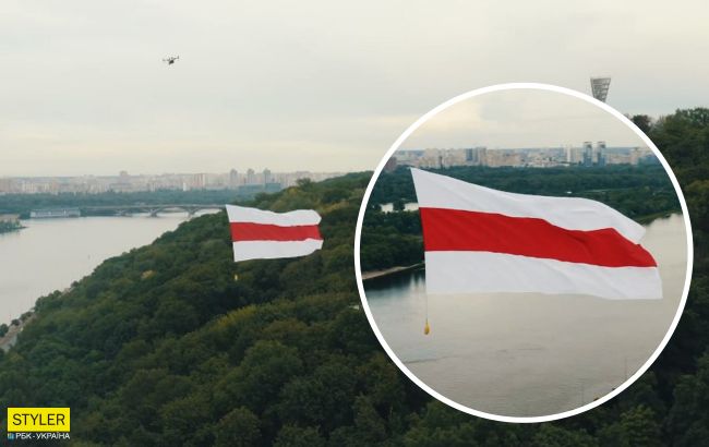 У Києві запустили в небо величезний прапор Білорусі: фантастичне відео