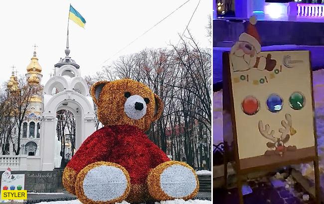 "Музыкальный мишка": в центре Харькова появился гигантский праздничный объект