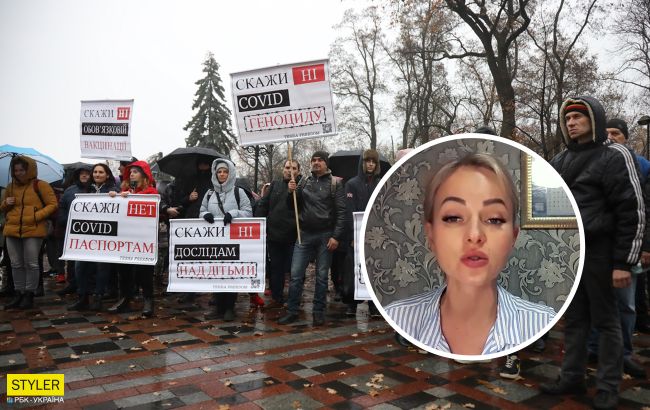 Блогер-антивакс в центре Киева заявила, что украинцы и русские - один народ (видео)