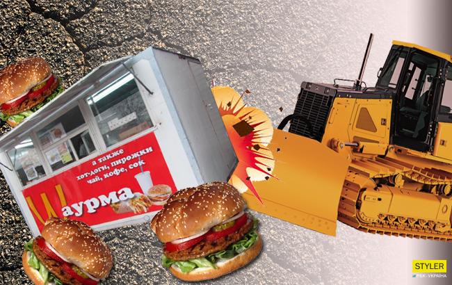 В Киеве бульдозером снесли фастфуд вместе с посетителями