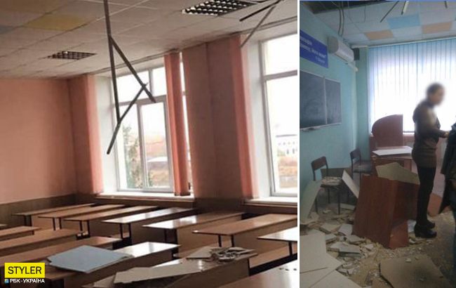 В колледже Харькова потолок обвалился прямо на студентов (фото)
