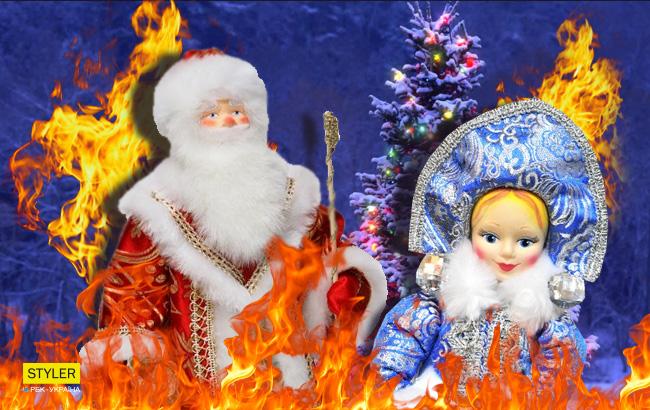 У Росії згоріли Дід Мороз і Снігуронька під час святкування Нового року (відео)