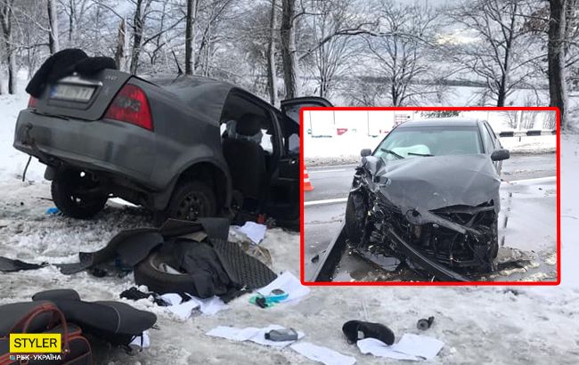 Жуткая авария под Киевом: водителя и пассажира из салона вырезали спасатели (видео)