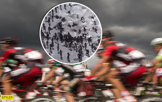 Велогонка в Альпах закончилась массовым столкновением: впечатляющее видео