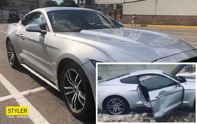 В Коростене из-за непогоды влетел в столб дорогущий Ford Mustang: видео элитного ДТП