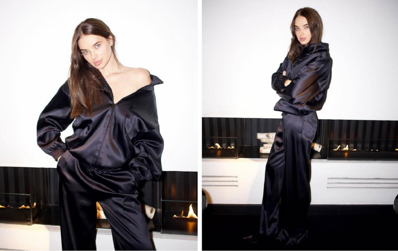 Total black і атлас: дружина Усика показала один із головних модних трендів сезону