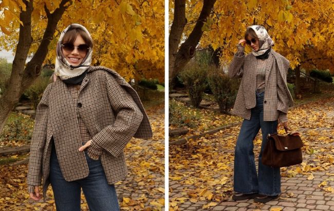 Ретро возвращается: Саша Бо показала модный осенний "лук" с джинсами клеш