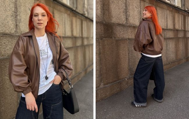 Широкі джинси та шкіряний бомбер: як поєднати модні тренди весни в одному образі