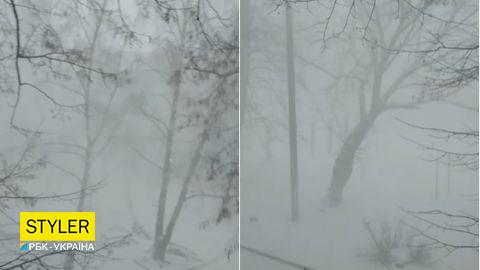 В Чернигове во время снегопада гремела гроза: видео редкого явления