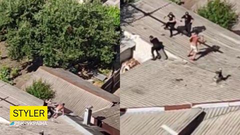 Сидел на крыше и вел себя неадекватно: в Харькове полуголый мужчина устроил драку с патрульными (видео)