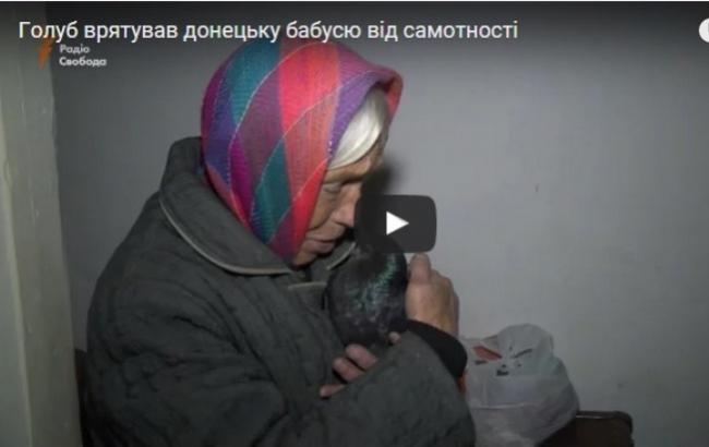 Старушка в опустевшем селе на Донбассе спаслась от одиночества, приютив голубя