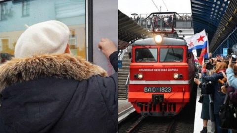 З'явилося відео, як жінка цілує "путінський" поїзд у Криму