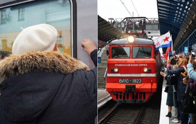 Появилось видео, как женщина целует "путинский" поезд в Крыму