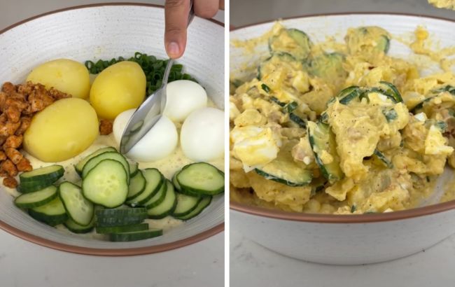 Японский картофельный салат с курицей: сытный, кремовый и с высоким содержанием белка