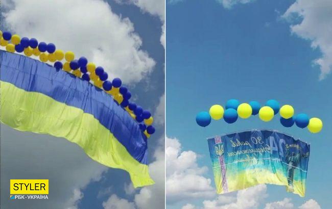 Жителей ОРДЛО поздравили с День Независимости украинскими флагами в небе (видео)